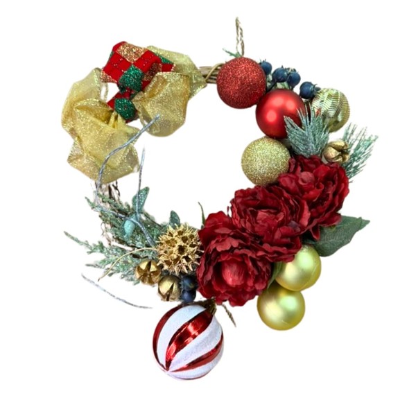 Lulu's Christmas Christmas Xmas Half Moon Wreath, Red, Artificial Flower,