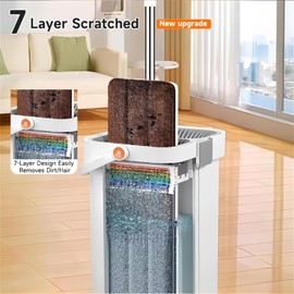 CTIME 40" Oversized Mop and Bucket Set with 7-Layer Scrapers,Flat Mop with Wringer Set for Home,Wet Dry Mop with Long Handle for Wall,Floor Cleaning Mop with 4 Washable Microfiber Pads