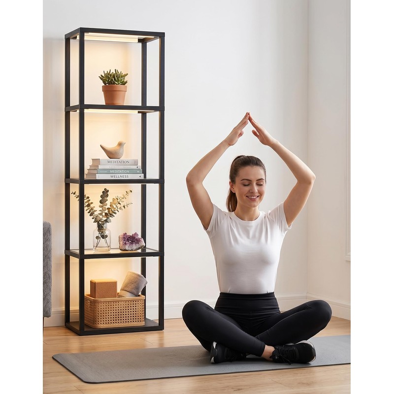 PARTPHONER Large Glass Display Shelf with Remote Control, Dimmable LED