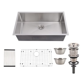 Homfan 30 Inch Kitchen Sink for Single Bowl,Undermount Kitchen Sink Stainless Steel Sink 16 Gauge Kitchen Sinks with Accessories, Easy Drain and Low Noise 30" x18" x10" (Brushed Nickel)