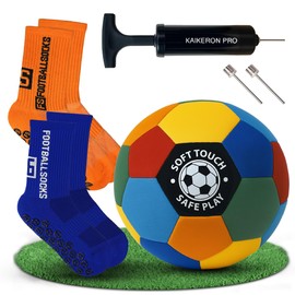 Indoor Soccer Ball Size 4 – Exclusive Set With 2 Non-Slip Socks & Pump | For Inside House & Yard | Silent Soft Ball For Kids Ages 3-12 | Safe House Ball For Kids | Soccer gifts For Boys & Girls