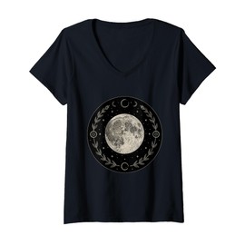 Womens Full Moon Phases Celestial Night Lunar Cycle Astronomy V-Neck T-Shirt