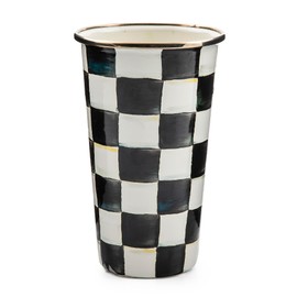 MACKENZIE-CHILDS Enamel Tumbler, Open Tumbler Cup, Cute Enamel Cup, 20 Ounces, Black-and-White Courtly Check