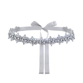 ULAPAN Rhinestone Bridal Belt Sashes for Women Dress, Diamond Wedding Belts Sash Ribbon for Bridesmaid Prom Gowns (Gray)