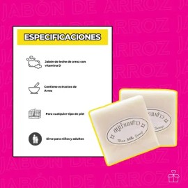 Jabón Axiu Tailandés de Arroz Hecho a Mano con Colágeno y Vitamina E                                                                                  