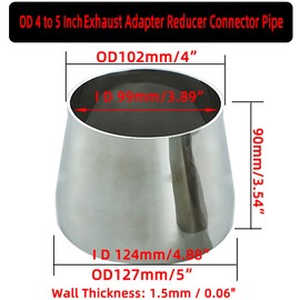 YONYONICE - 2 tubos de escape de mandril de coche SUS304 reductor concéntrico de acero inoxidable OD de 4 a 5 pulgadas, kit de conector reductor universal para sistemas de escape de automóviles y