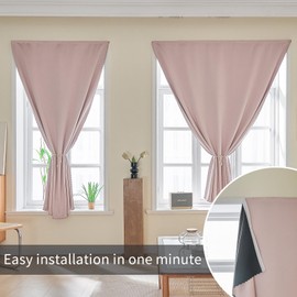 AJAZZ self Adhesive Portable 100% Blackout Curtains Simple and Easy to installBedroom Window Thermal Lnsulated Kitchen Room Darkening Black Small Drapes 1-Pack