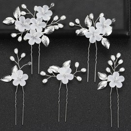 YOUNLEN Silver Wedding Crystal Hair Vines Flower Bridal Wedding Hair Pearl Hair Accessories Bridal Headband Headpiece for Women and Girls (Silver)