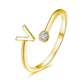 VCCKNB JEWELRY Initial Ring for Women Girls Gold Letter Ring A-Z Stainless Steel Adjustable Opening Ring Dainty Crystal Cubic Zirconia Jewelry, Stainless Steel, 14k Gold Plated