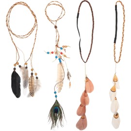 Ipetboom Diademas para Mujer Plumas y Borlas, 4 Piezas Delicadas y Seguras, Estilo Bohemio Adecuado para Fiestas y Disfraces Tribales