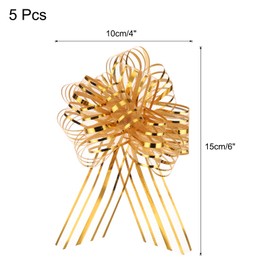 MECCANIXITY 5pcs 4 Inch Organza Large Pull Bow Metallic Gift Wrapping Bows Ribbon Chiffon Yarn Champagne Gold for Wedding Basket Present Christmas Valentine's Day