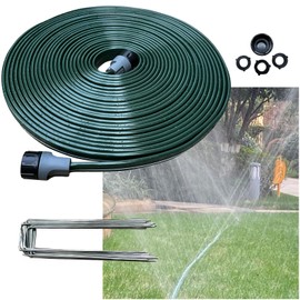 Watoo 2025 Sprinkler Hose & Soaker Hose for Yard - 50 FT Reinforced Flat Garden Hose with Holes, Heavy Duty No-Kink Lawn Irrigation Hose (Includes Stakes, High Pressure Spray)