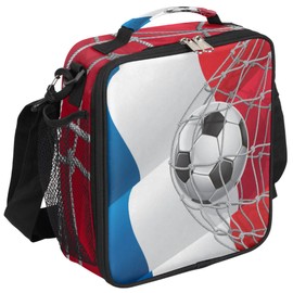 Football Insulated Lunch Bag Soccer Kids Lunch Box Reusable Leakproof Lunch Bag for Girls Boys Cooler Tote Bag with Adjustable Shoulder Strap for School Picnic Work Travel Outdoor