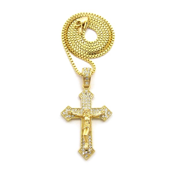 NYFASHION101 Crucifix Jesus on Stone Stud Pointed Cross Pendant with