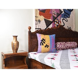 Kashmir Designs Matisse Gold Pillow Cover Purple Modern Pillowscase Chair Cushion Abstract Farmhouse Flower Outdoor Mid Century Hand Embroidered Wool Size 18x18