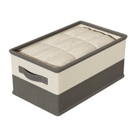 AURMOO Storage Box, 58 L Boxes Storage, Storage Basket, Foldable, Organiser Boxes, Wardrobe Boxes, Fabric Boxes (55 x 35 x 30 cm, Grey/Beige, 1 Piece)