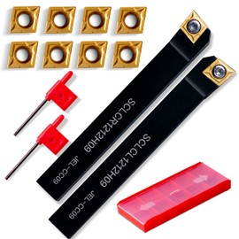 Lathe Turning Holders Threading Holder - Metal Lathe Cutting Tools 1/2" SCLCL1212H09+1/2" SCLCR1212H09 Threading Tools+10pcs Indexable Carbide Inserts Golden for Lathe Tools