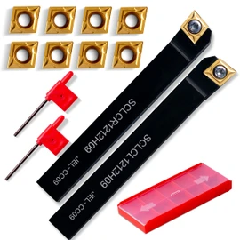 Lathe Turning Holders Threading Holder - Metal Lathe Cutting Tools 1/2" SCLCL1212H09+1/2" SCLCR1212H09 Threading Tools+10pcs Indexable Carbide Inserts Golden for Lathe Tools