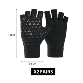 COACOM 2 Pairs Black Thermal Knitted Gloves, Half Fingerless Gloves, Non-Slip Knitted Touch Screen, Unisex Fingerless Gloves, Winter Accessories, Driving Gloves, Grip Gloves, black