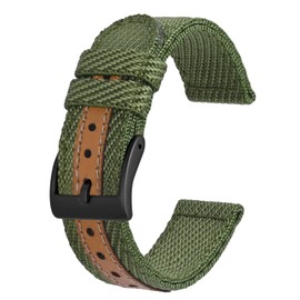 BISONSTRAP Sporty Nylon Watch Straps, Military Watch Bands for Men 20mm, Green with Black Buckle