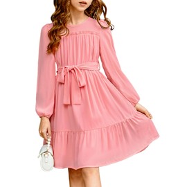 blibean Tween Girls Fall Dresees Kids Girl Long Sleeve Dress Spring Elegant Semi Formal Holiday Wedding Guest Outfits Vestido Niña Size 12-13 Years Coral Pink