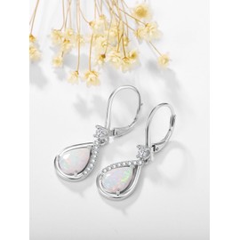Zhi Kexin Opal Dangle Drop Earrings for Women 925 Sterling Silver October Birthstone Opals Teardrop Leverback Jewelry Anniversary Birthday Gifts for Her