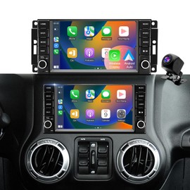 Car Radio for Jeep Wrangler JK 2007-2017, Dodge Ram 1500/2500/3500 2009-2012, Dodge Avenger 2008-2014, Jeep Compass Patriot 2009-2016, Touch Screen Stereo, Wireless CarPlay Bluetooth WiFi GPS FM SWC