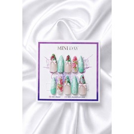 Sage Blooming Handmade Nail Tips - Long Stiletto / 세이지 블루밍 수제 네일팁 - 롱 스틸레토