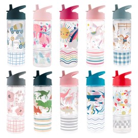 Stephen Joseph, botella de agua para beber y botanas para niños, botella de agua Tritan de 12 onzas sin BPA, botella de agua para niñas y niños, botella de agua de regreso a la escuela, azul Dino