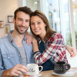 Mr and Mrs Mugs, Wedding Gifts for Bride and Groom, Engagement Gifts for Couple, Ceramic Mr & Mrs Mugs Gift Set 14oz