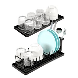 kowiofame Cup Drying Rack Glass Water Bottle Dish Drying Dryer Rack Long Kitchen Sink Counter Drainer Over Tray Plate Forks Cups Spoons Organizer