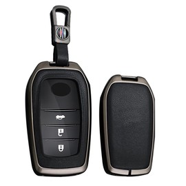 TECART Leather Car Key Case Fits Toyota Camry CHR RAV4 Auris Yaris Prius Aygo Corolla Land Cruiser 200 Prado Crown Portable Protective Case Key Accessories 3 Button A Black