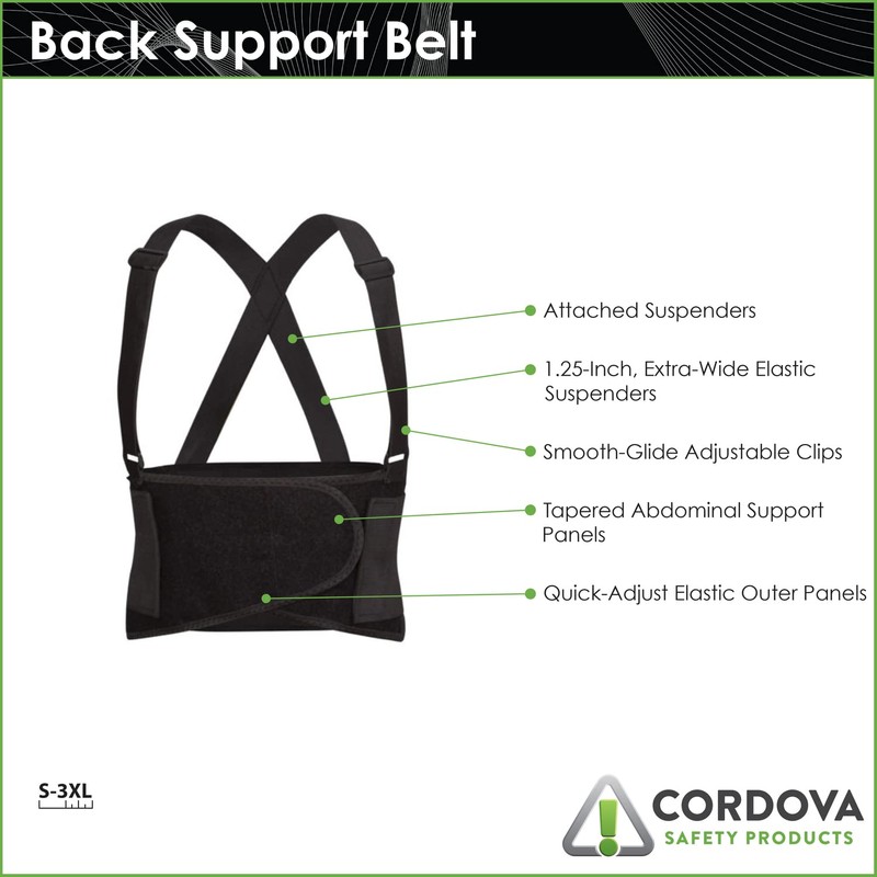 Cordova Back Support Belt with Attached Suspenders, Quick Adjust Elastic