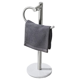 18 Inch Modern Hand Towel Holder Stand with Marble Base, Brushed Nickel, Freestanding Bathroom Counter Towel Rack