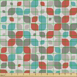 Ambesonne Tela retro por The Yard, estilo antiguo abstracto de mosaico con patrón floral clásico, tela decorativa para tapicería y detalles del hogar, 1 yarda, gris turquesa