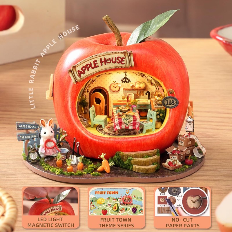 CUTEROOM Dollhouse Kit, DIY Miniature House Kit-Apple House