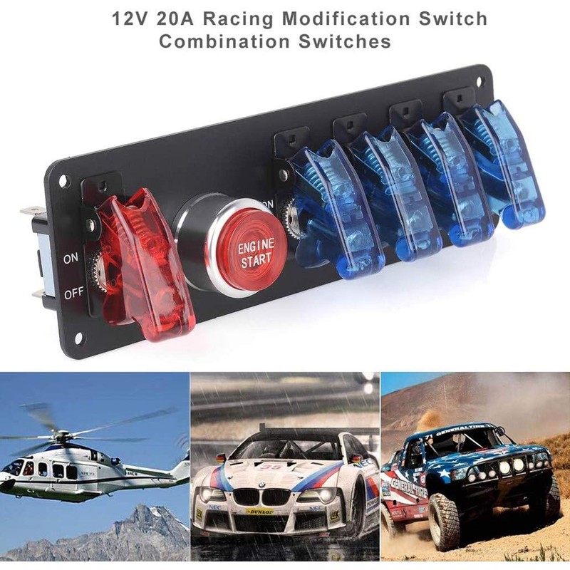 DC12V Flip-Up Ignition Switch Panel 5 in 1 Car Engine