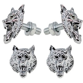 License Plate Bolts, 4 pcs Universal Wolf Style Stainless Steel License Plate Screw Kit for Motorcycle Chopper Windshield Trim Car Tag Frame, Unique Addition to Your Bike. (Silver)