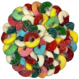 Assorted Fruit Flavor Gummy Ring, Cherry, Blue Raspberry, Green Apple, Watermelon, Peach, Neon, (2 Pound)