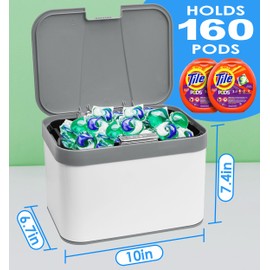 Skywin Laundry Pod Container Holder- Stainless Steel with Black Lid - Laundry Pod Storage Container for Laundry Room Organization Laundry & Dishwasher Pod Laundry Container (Grey (Push-Up))