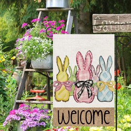 Easter Garden Flag 12x18 Inch Vertical Double Sided, Welcome Easter Bunny Rabbit Yard Flags for Outside Decor, Spring Holiday Outdoor Seasonal Decorations for Home