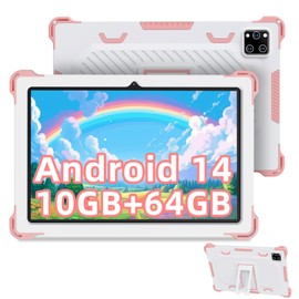 2024 Children's Tablet 10 Inch Android 14 Octa-Core, 10 GB RAM + 64 GB ROM (TF 1TB), Parental Control, Children's Educational IWawa App, with Anti-Fall Protective Case, Gift for Children, Blue, Pink