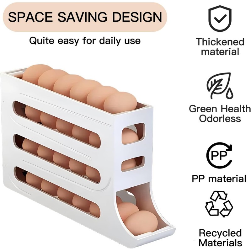 30 Eggs Egg Holder for Fridge,4 Tiers Egg Container,Auto-Rolling Organizer