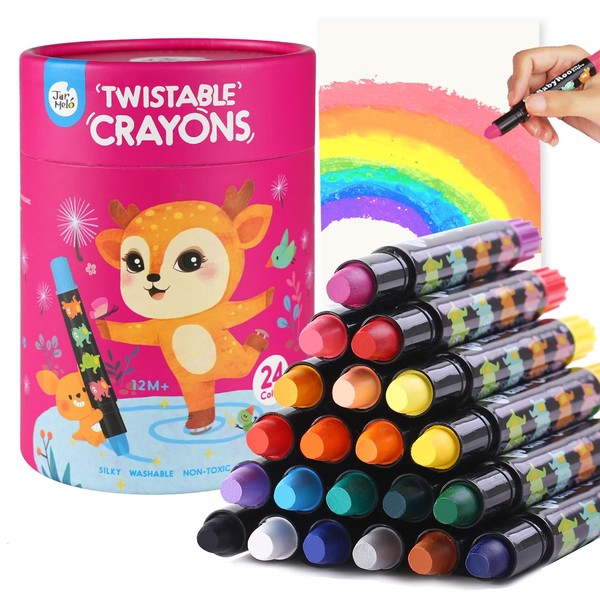 Jar Melo Jumbo Crayons for Toddlers, 24 Colors Twistable Crayons with 108 PDF Coloring Pages, Non Toxic Washable Crayons Silky Large Big Baby Crayons, Ideal Art Supplies Christmas Gifts for Boys girls