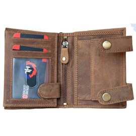 Men's Natural Genuine Leather Wallet with Metal Chain with Shark
