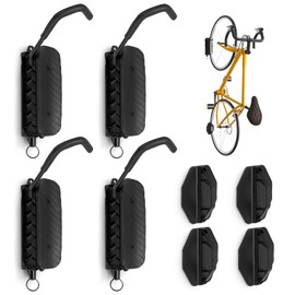 ZEMBSOYA Swivel Bike Wall Mount, Vertical Bicycle Hook Hangers, Space Saving Sturdy Wall Bike Rack for Home and Garage, Black, 4 Pack