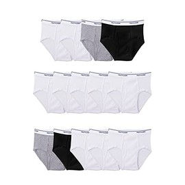 Fruit of the Loom Big Tag Free Cotton Briefs (Assorted Colors), Boys – 14 Pack – Black/White/Grey, Small
