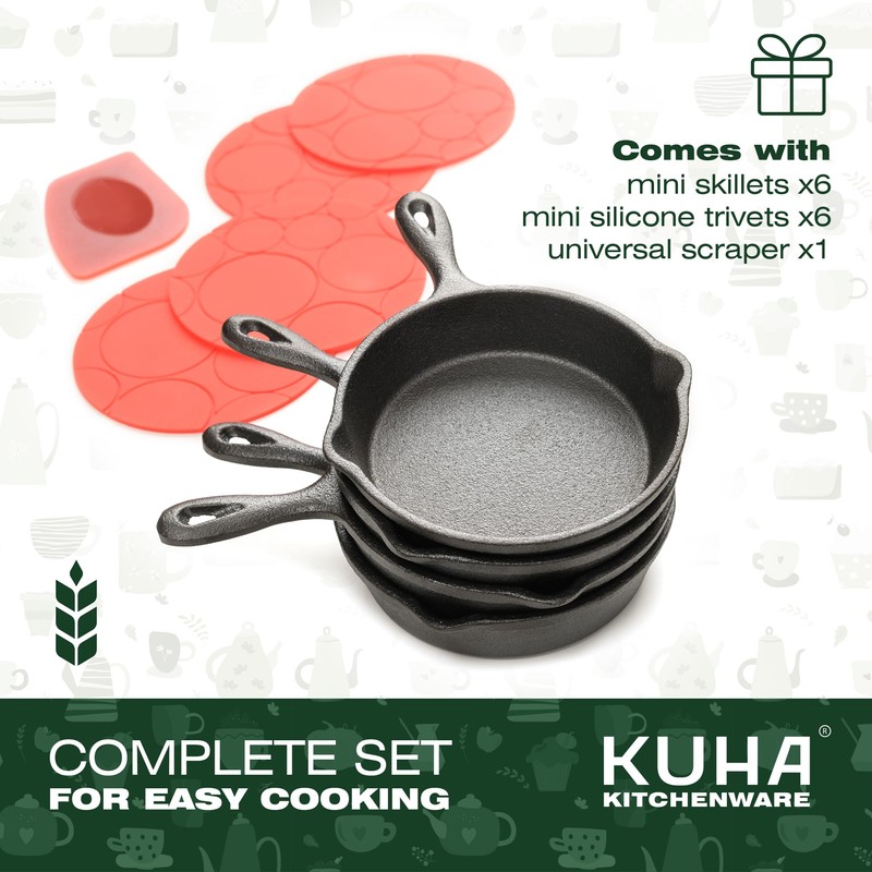 KUHA Small Cast Iron Skillet Set | Pre-Seasoned Mini Cast
