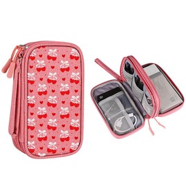 Uioeua for Electronic Organizer, Travel Cable Organizer Bag Pouch Electronic Accessories Carry Case Portable Waterproof Double Layers Storage Bag for Cable, Cord, Charger, SD Card,Earphone -Pink Bow