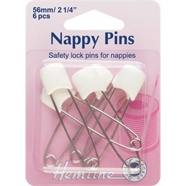 Hemline Safety Lock Nappy Pins 56mm 6pcs - White